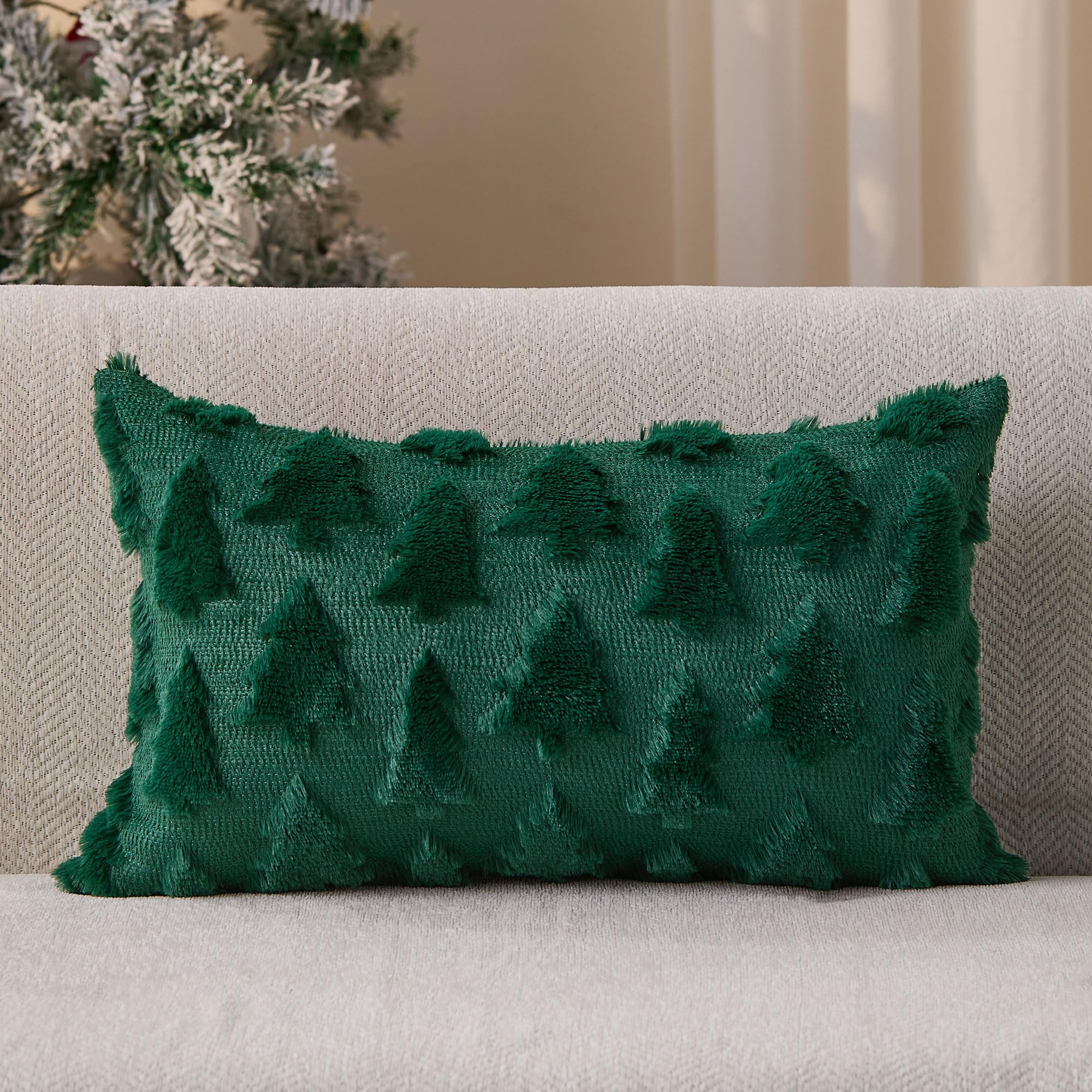DFXSZ Christmas Tree Pillow Covers 12x20 inch Christmas Decoration Green Soft Plush Faux Fur Jacq... | Amazon (US)