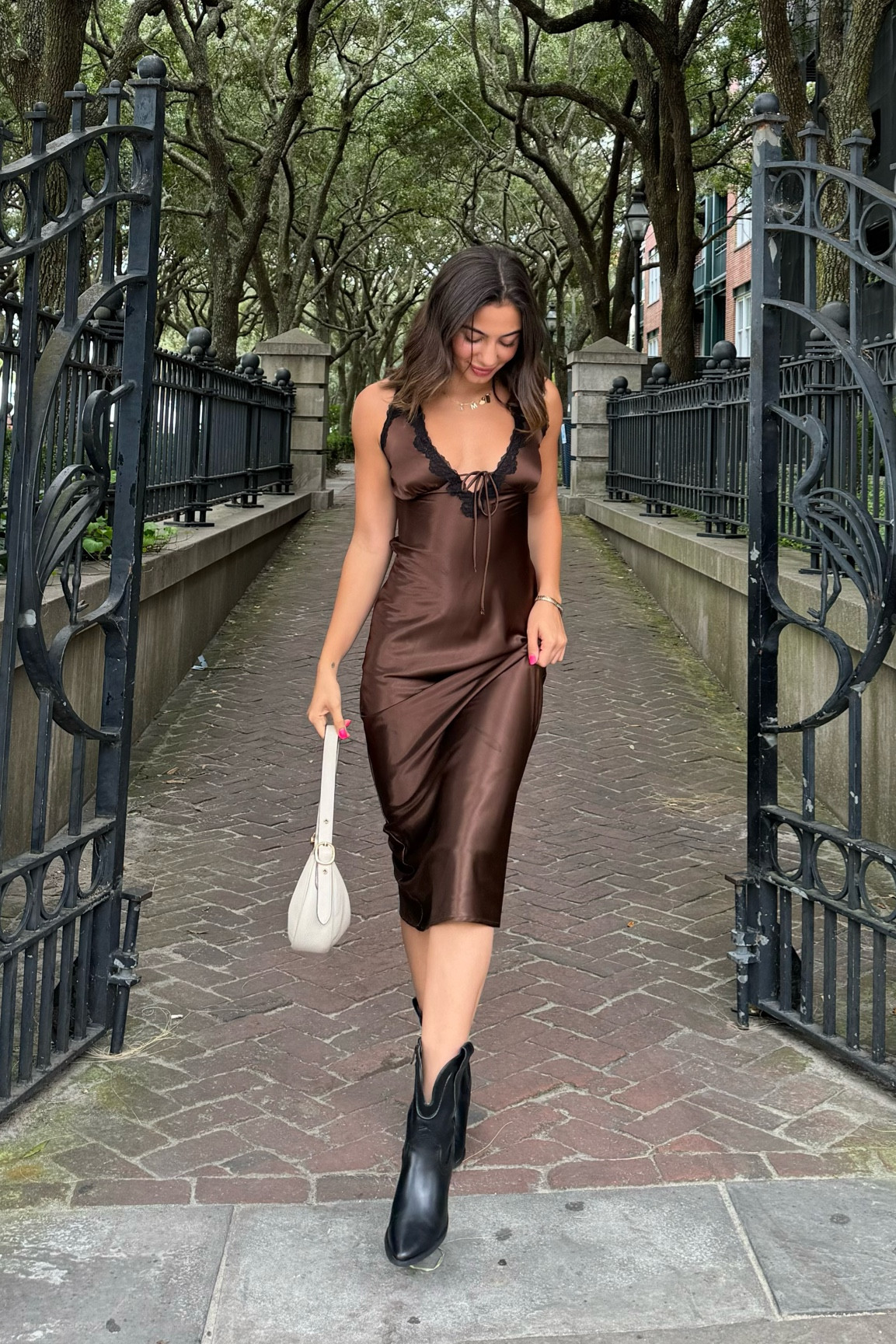 Silk dress & cowgirl boots!