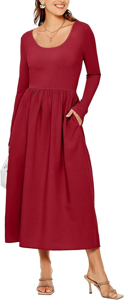 Glamaker Womens Long Sleeve Midi Dress 2024 Fall Wedding Guest Dress Casual HOCO A Line Holiday D... | Amazon (US)