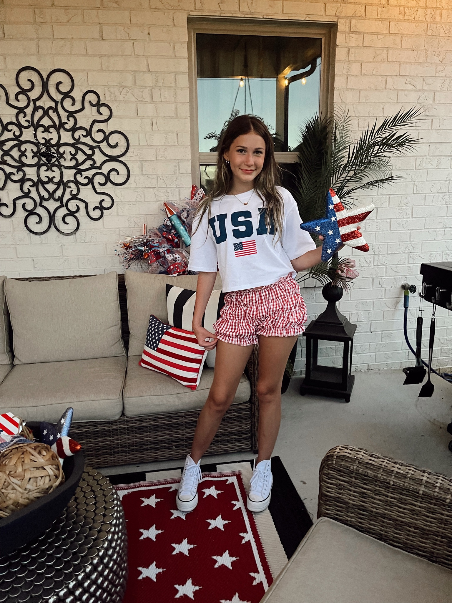 Gingham shorts , USA tee , Fourth of July outfit, crop tee , t shirt, shorts , boxer shorts 

#LTKFindsUnder50