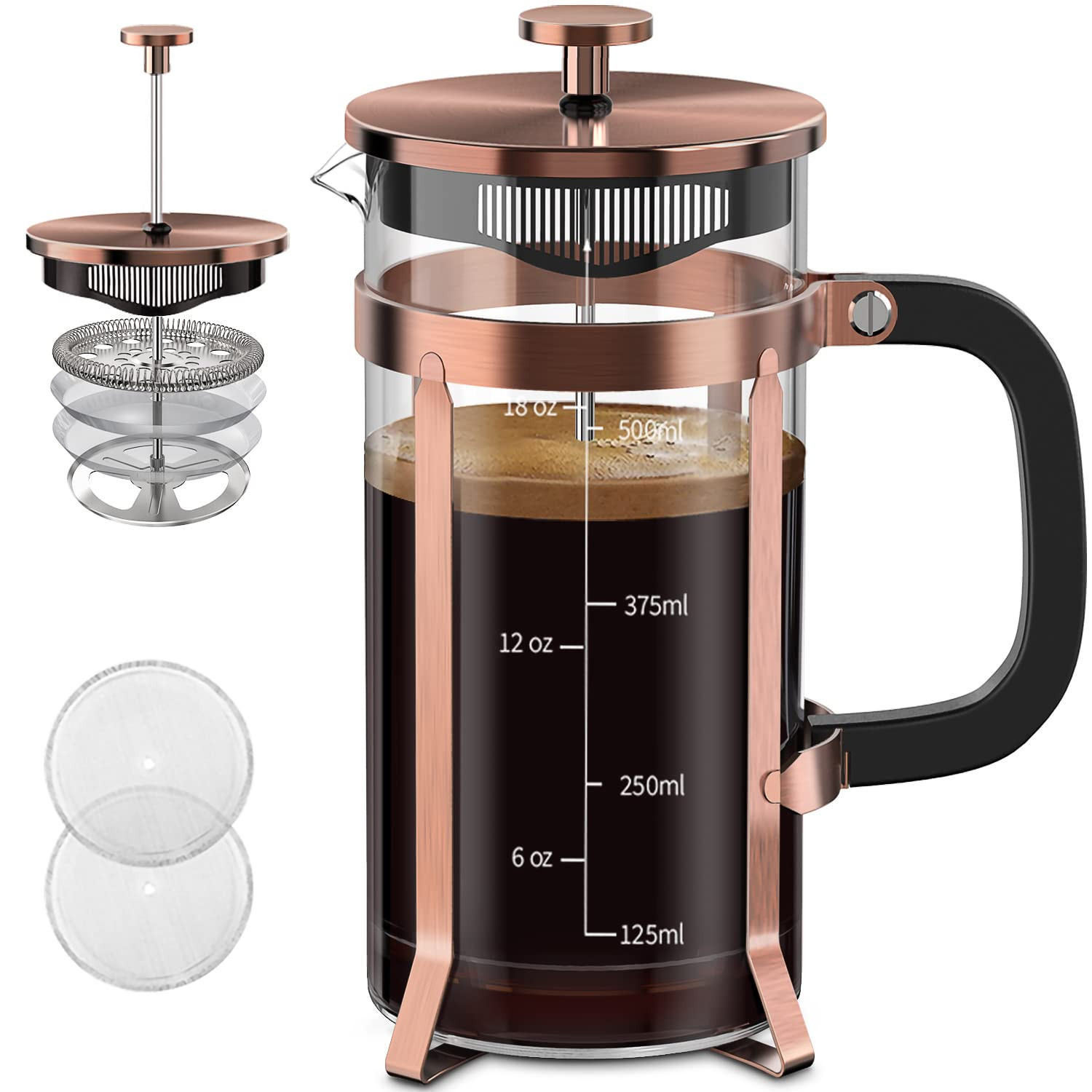 QUQIYSO Coffee Maker 304 Stainless Steel French Press with 4 Filter, Heat Resistant Durable, Easy... | Amazon (US)