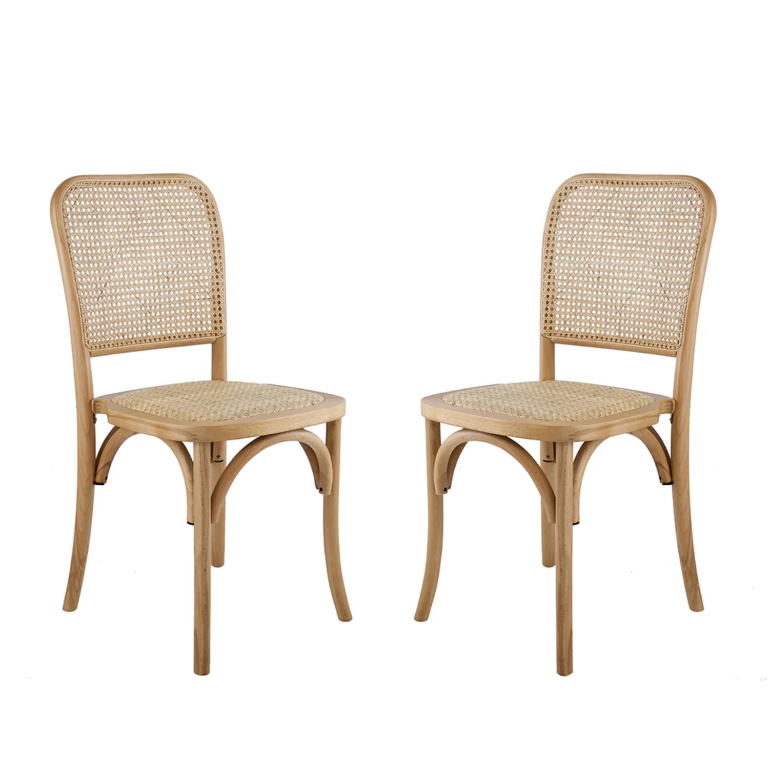 Stackable Beechwood and Rattan Dining Chair - Set of 2 - 19" x 20.5" x 34.5" - Beige | Walmart (US)