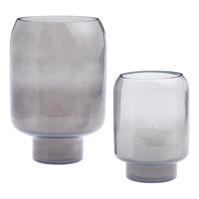 Gray Glass Pedestal Hurricane Candle Holder | World Market