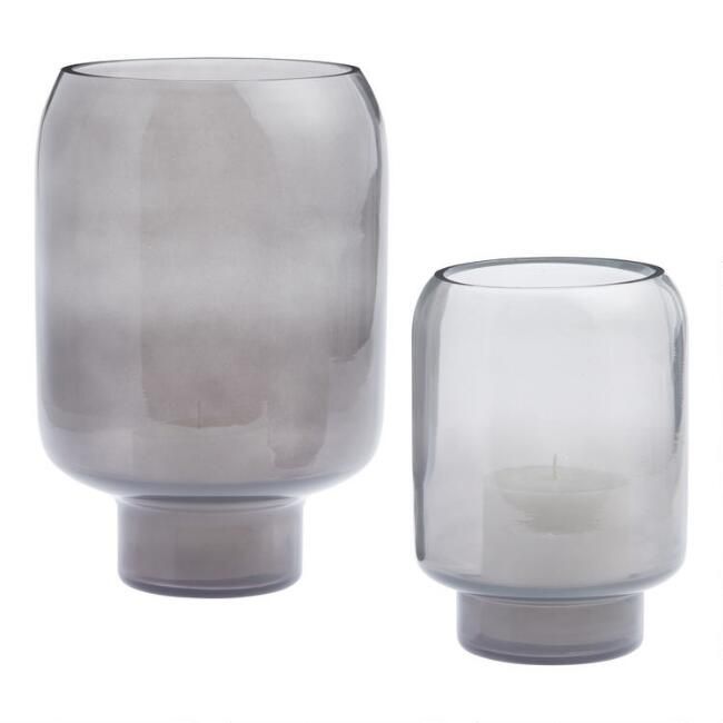 Gray Glass Pedestal Hurricane Candleholder | World Market