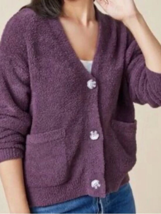 Softies Marshmallow Buttoned V Neck Cardigan Sweater Women's sz Large Purple | Poshmark