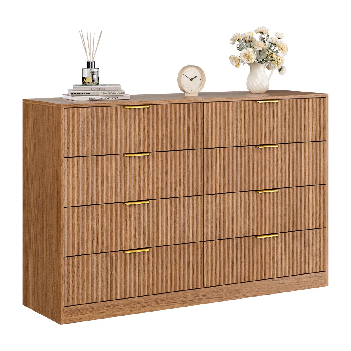 Fluted Dresser For Bedroom With 8 Drawers, 55" Wide Modern Chest Of Drawers With Metal Handle | Wayfair North America