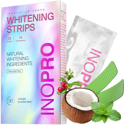 InoPro Teeth Whitening Strips 14 Treatments Kit - Sensitive Teeth Whitener, Peroxide Free, Enamel Safe Green White Strips, Deep Stains Removal - Instant Teeth Whitening Without The Harm (28 Strips) | Amazon (CA)