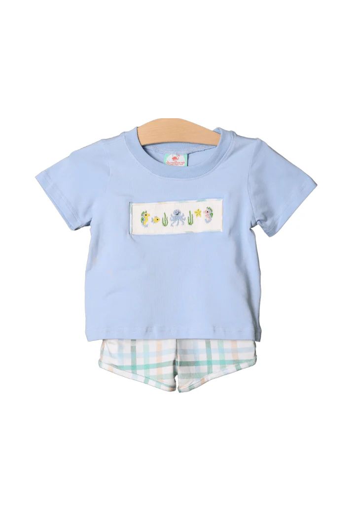 Smocked Ocean Creature Blue Plaid Short Set | The Smocked Flamingo