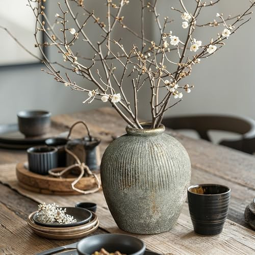 LuxenHome 8.5" H Rustic Terracotta Vase, Rustic Pottery Flower Vase for Dining Table Shelf Decor, Farmhouse Tall Bud Vases Home Decor for Living Room | Amazon (US)