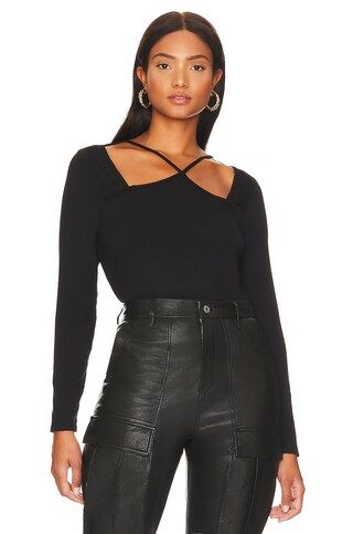 1. STATE Halter Strappy Long Sleeve Top in Rich Black from Revolve.com | Revolve Clothing (Global)