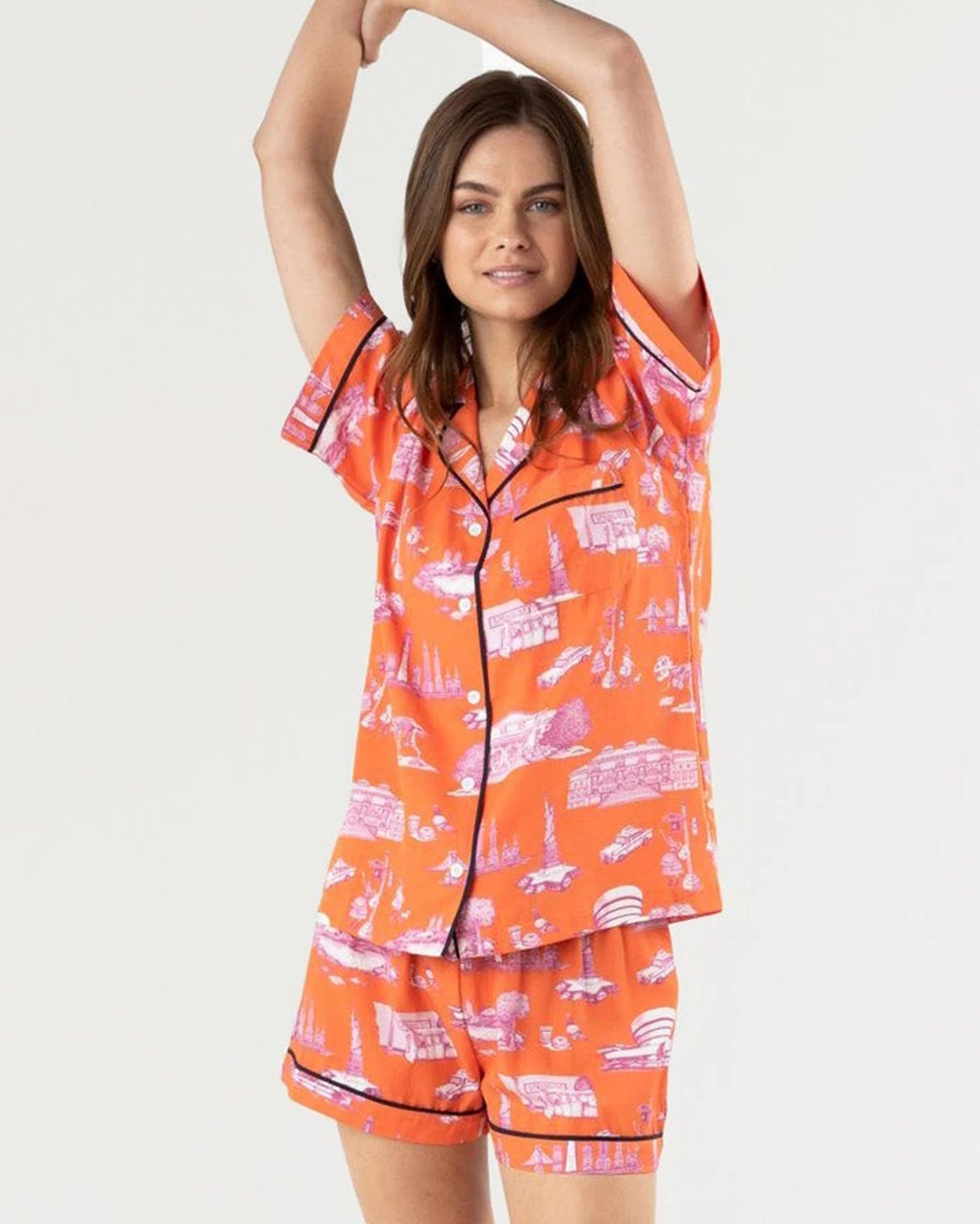 New York Toile Pajama Shorts Set | Colorful Prints, Wallpaper, Pajamas, Home Decor, & More | Katie Kime Inc