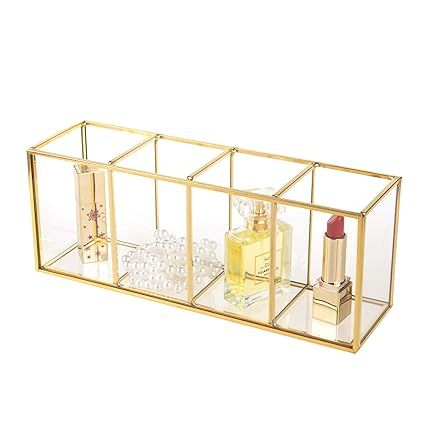 Feyarl Gold Glass Makeup Brush Holder Storage Container Ring Earring Holder Clear Glass Decorativ... | Amazon (US)