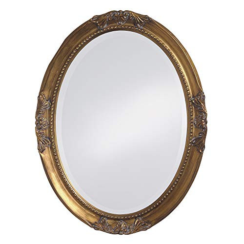 Howard Elliott Queen Ann Oval Hanging Wall Mirror, Beveled, Vanity, Antique Gold Leaf, 25 x 33 Inch | Amazon (US)
