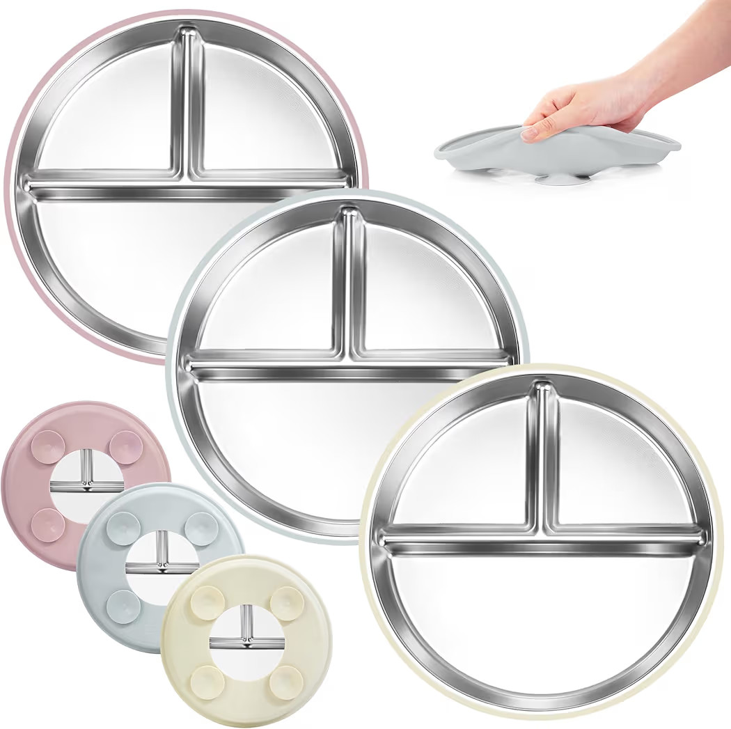 Bella's Friends Stainless Steel Toddler Plates Silicone Suction,3 Packs Non-Slip Baby Plates,Divi... | Amazon (US)