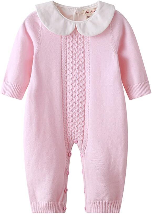 Baby Infant Boy Girl Peter Pan Collar Knit Sweater Romper Outfit Clothes One-Piece Coverall Baby ... | Amazon (US)