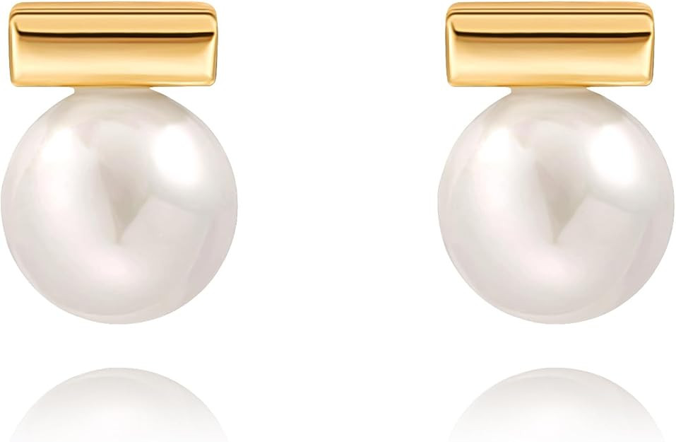 18K Gold Love Knot Stud Earrings for Women Statement Button Pearl Stud Earrings Minimalist Cute S... | Amazon (US)