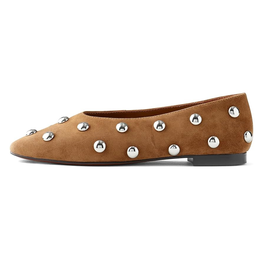 Studded Ballet Flats for Women Suqare Toe Slip on Leather Ballet Shoes Comfortable Loafers Walkin... | Amazon (US)