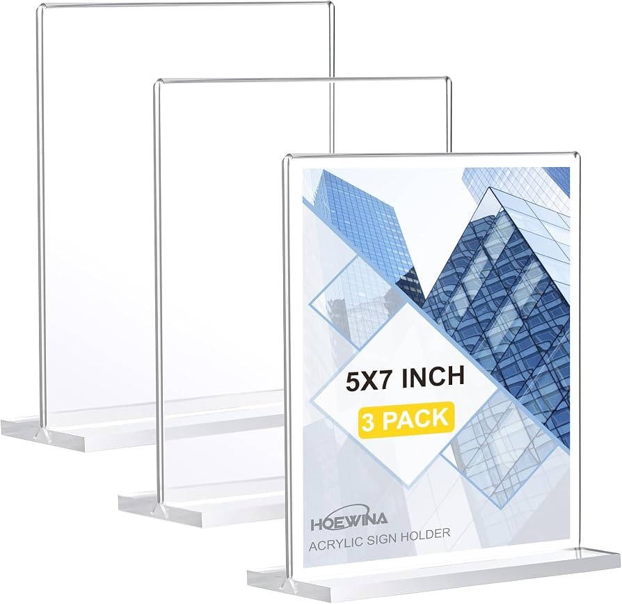 Hoewina 3Pack Acrylic Sign Holder 5 x 7 Inch, Business & Store Sign Holders | Amazon (US)
