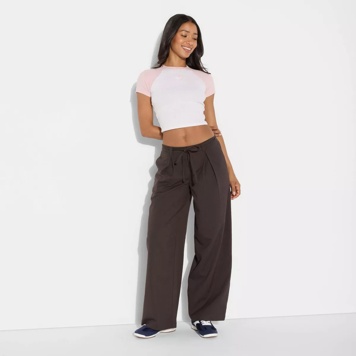 Women's Mid-Rise Waist Tie Slouchy Wide Leg Trousers - Wild Fable™ | Target