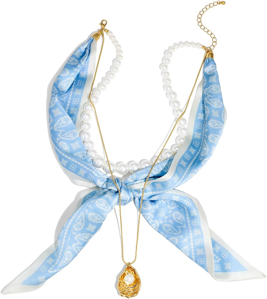 Shell Necklaces for Women Trend Boho Scarf Necklaces Ocean Mermaid Conch Seashell Necklace Summer... | Amazon (US)