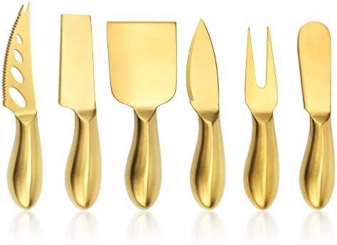 Amazon.com: Premium 6-Piece Golden Cheese Knife Set, Stainless Steel Cheese Cutter Cheese Fork Sl... | Amazon (US)