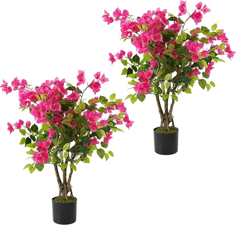 2 Pack Artificial Bougainvillea Tree, 3FT Small Fake Flowering Plant with Pink Bougainvillea Flow... | Amazon (US)