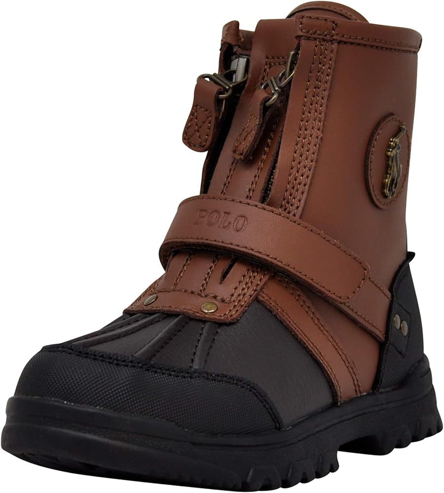 POLO RALPH LAUREN Unisex-Child Boys Conquered Hi Boot, Chocolate/Tan Leather Combat | Amazon (US)