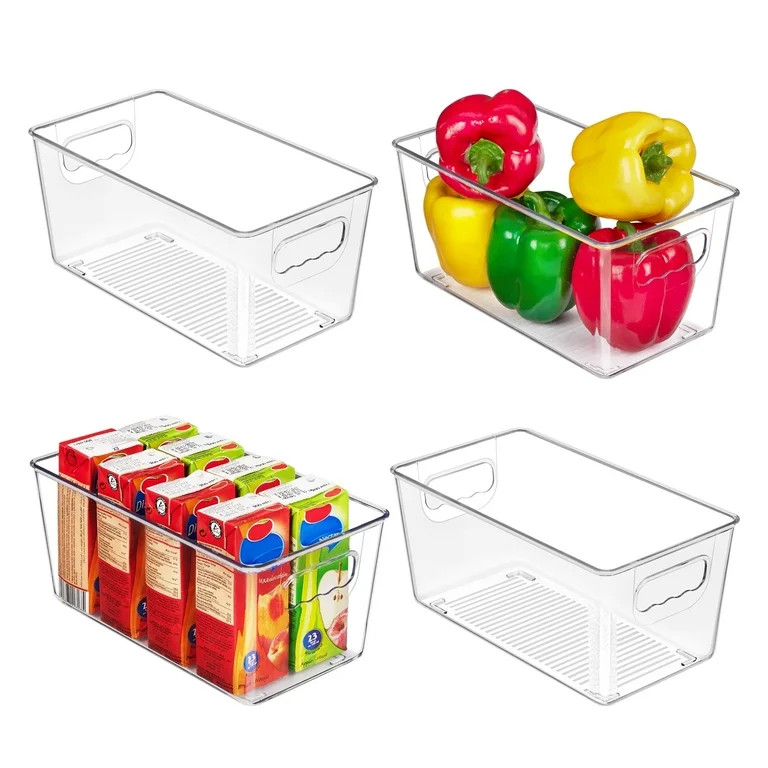 Vtopmart 4 Pack Clear Plastic Storage Bins with Handles, Pantry Organizer Bins, for Refrigerator,... | Walmart (US)