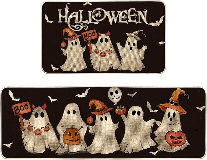 Artoid Mode Ghost Pumpkin Bat Black Halloween Kitchen Mats Set of 2, Black Home Decor Low-Profile... | Amazon (US)