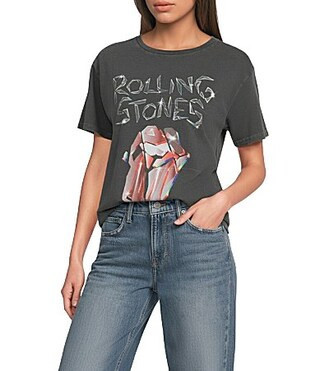 Lucky Brand Knit Front Rolling Stones Crew Neck Short Sleeve Tee - S | Dillard's