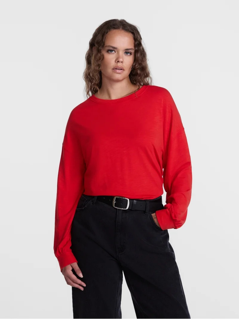 Scenario Women's Oversized Tee with Long Sleeves, Sizes XS-XXXL | Walmart (US)
