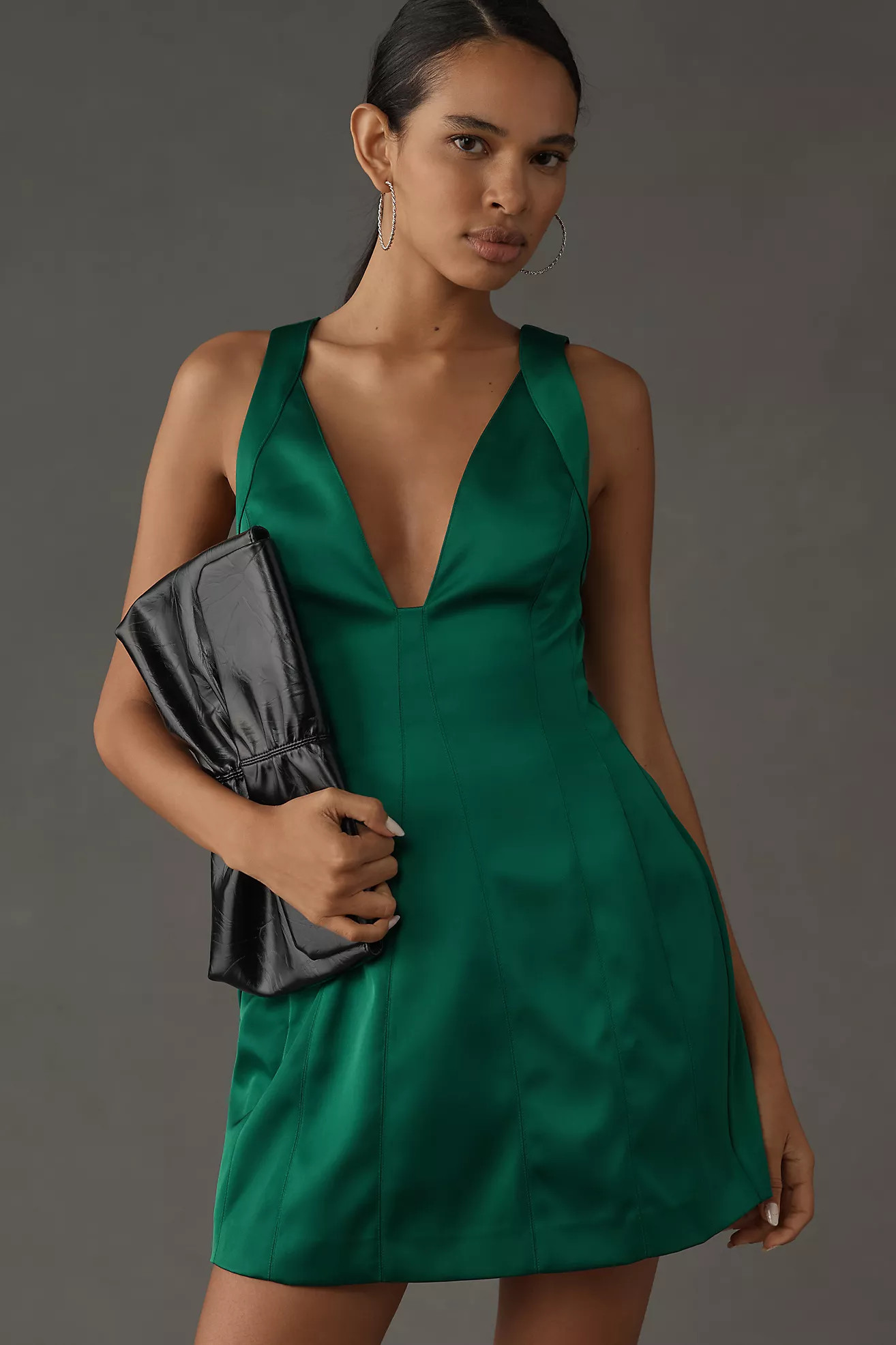 By Anthropologie Sleeveless Plunge Satin Mini Dress | Anthropologie (US)