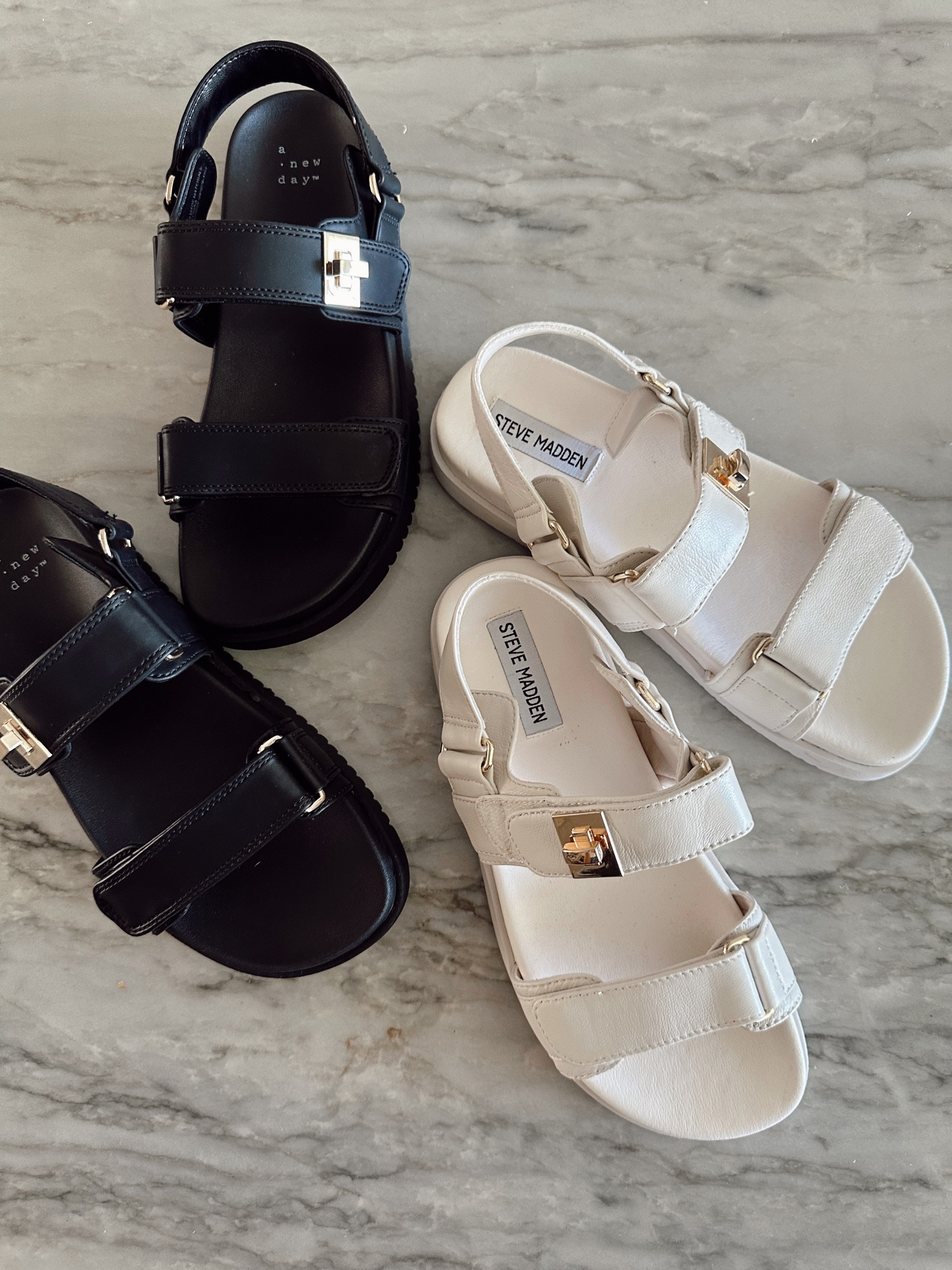 Exact lookalikes! Target $30 dad sandals vs Steve Madden $90 dad sandals! Both look exactly the same. The target ones are a few ounces heavier at most. The Steve Madden are perfect for Disneyland or travel- it’s so good and no breaking in considering I have very flat feet with no arch. Highly recommend both of these! 

#LTKshoecrush #LTKtravel #LTKstyletip