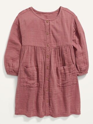 Textured Button-Front Babydoll Dress for Girls | Old Navy (US)