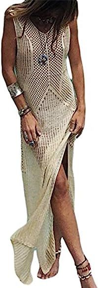 AILUNSNIKA Crochet Knitted Beach Cover Up Open Front Kimono Cardigan Sexy Lace Dress | Amazon (US)