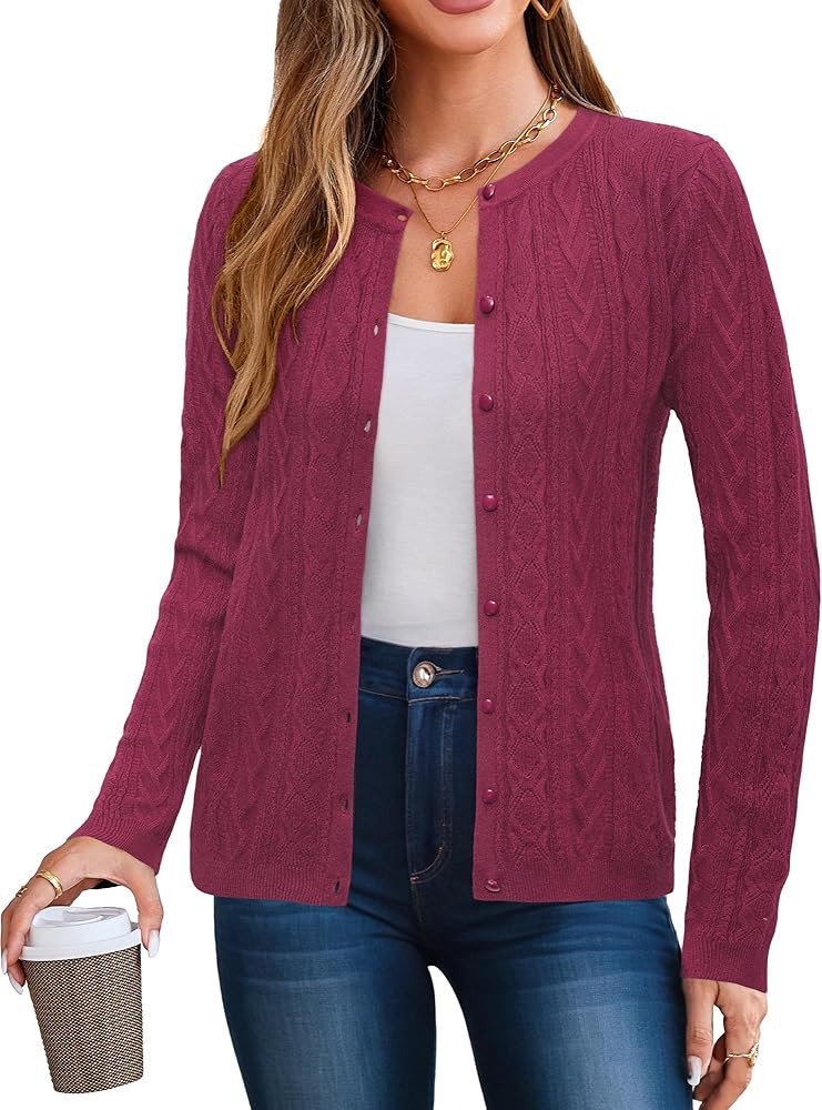 Arach&Cloz Womens 2025 Cable Knit Cardigan Long Sleeve Button Down Casual Sweater Lightweight Cre... | Amazon (US)