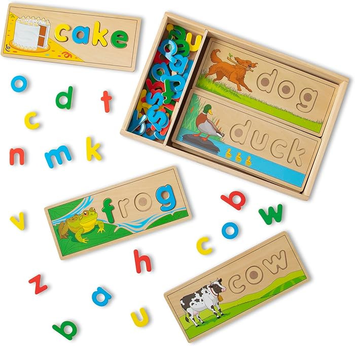 Melissa & Doug See & Spell Wooden Educational Toy with 8 Double-Sided Spelling Boards and 64 Lett... | Amazon (US)