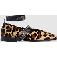 Women's Vega Studded Ballerina Flats, Leopard, Black, Leather, Size UK 9, Saint + Sofia | Saint + Sofia UK