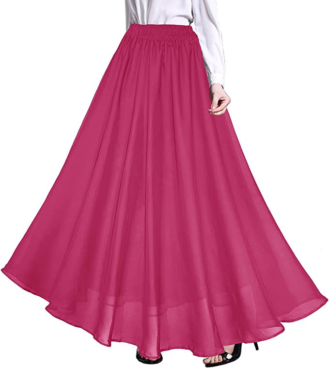 Afibi Womens Chiffon Retro Long Maxi Skirt Beach Ankle Length Skirt | Amazon (US)