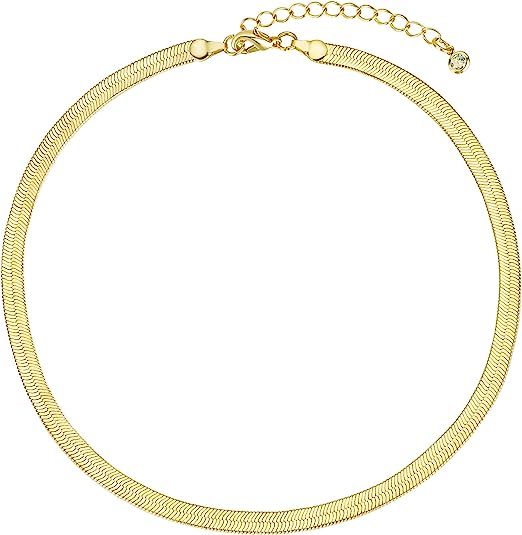 CHESKY 14K Gold/Silver Plated Snake Chain Necklace Herringbone Necklace Gold Choker Necklaces for... | Amazon (US)