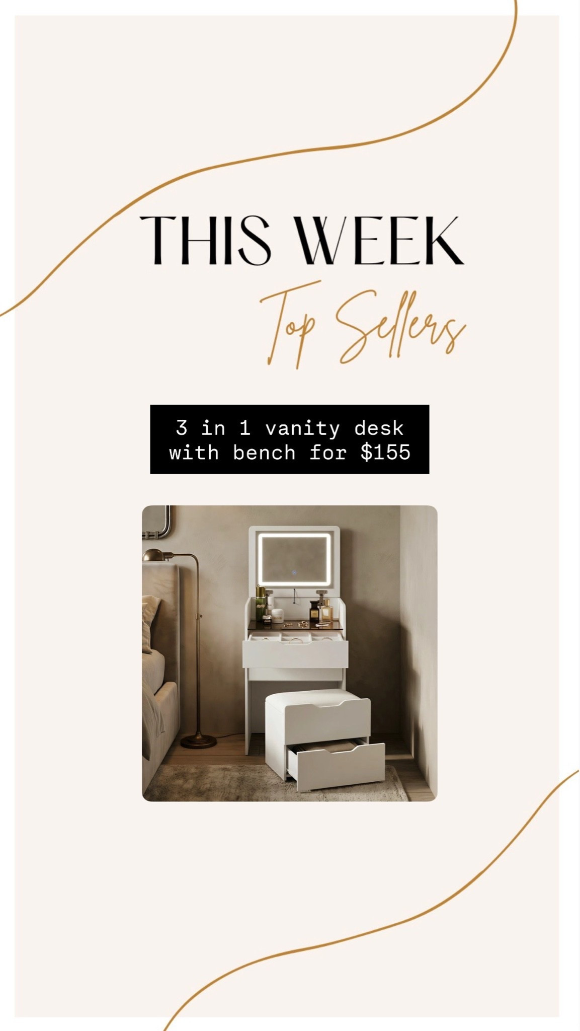 Three in one vanity desk you guys love is ON SALE and I am obsessed It has so much storage and it’s my best apartment purchase.