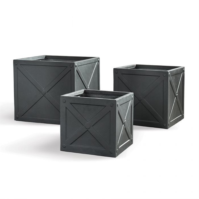 Set of Three Outdoor Garden X Boxes in Faux Lead | The Well Appointed House