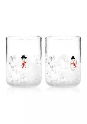 Godinger Set of 2 Frosted Snowman Double Old Fashioned Glasses | Belk