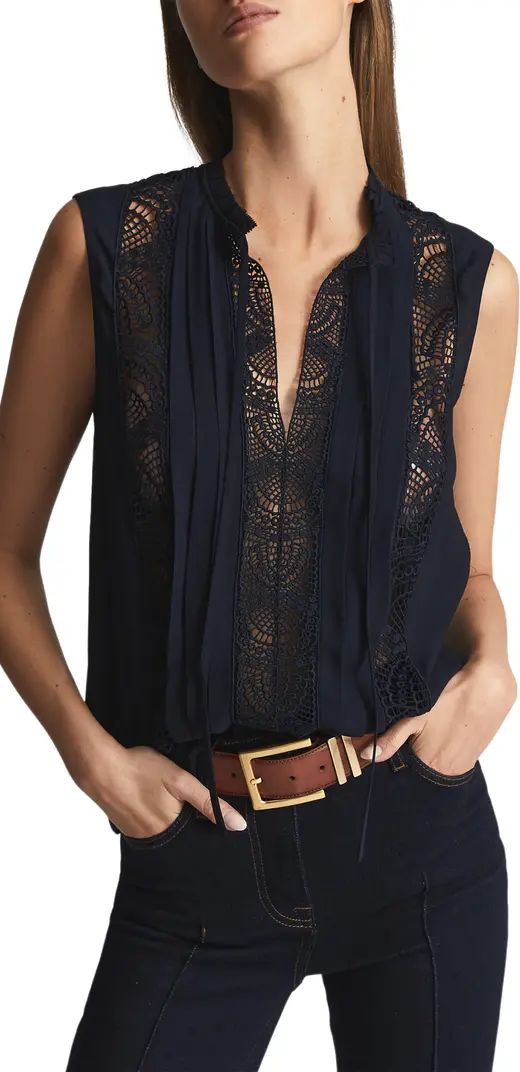 Reiss Greta Lace Inset Sleeveless Blouse | Nordstrom | Nordstrom