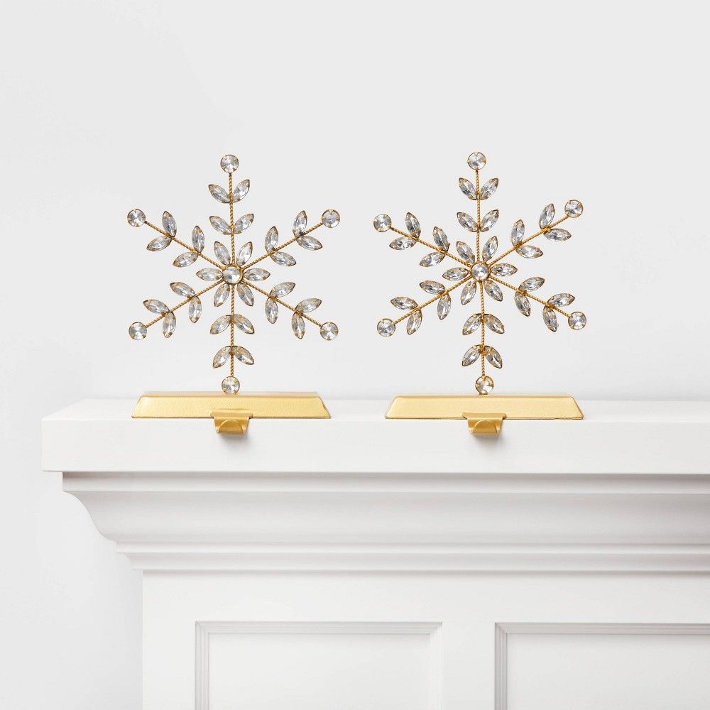 2pk Beaded Snowflake with Gold Base Stocking Holder - Wondershop | Target