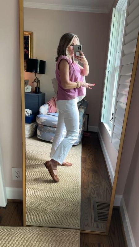 The best white jeans EVER. They are super stretchy, so I’d say you could even size down in them. I’m in a 27 for the rest of the jeans in my closet, but these are a 25P. Top is a size 2. 

#LTKxMadewell #LTKSeasonal #LTKStyleTip