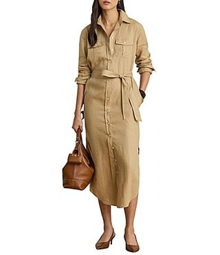 Lauren Ralph Lauren Point Collar Long Sleeve Mid Length Shirt Dress -  8 | Dillard's