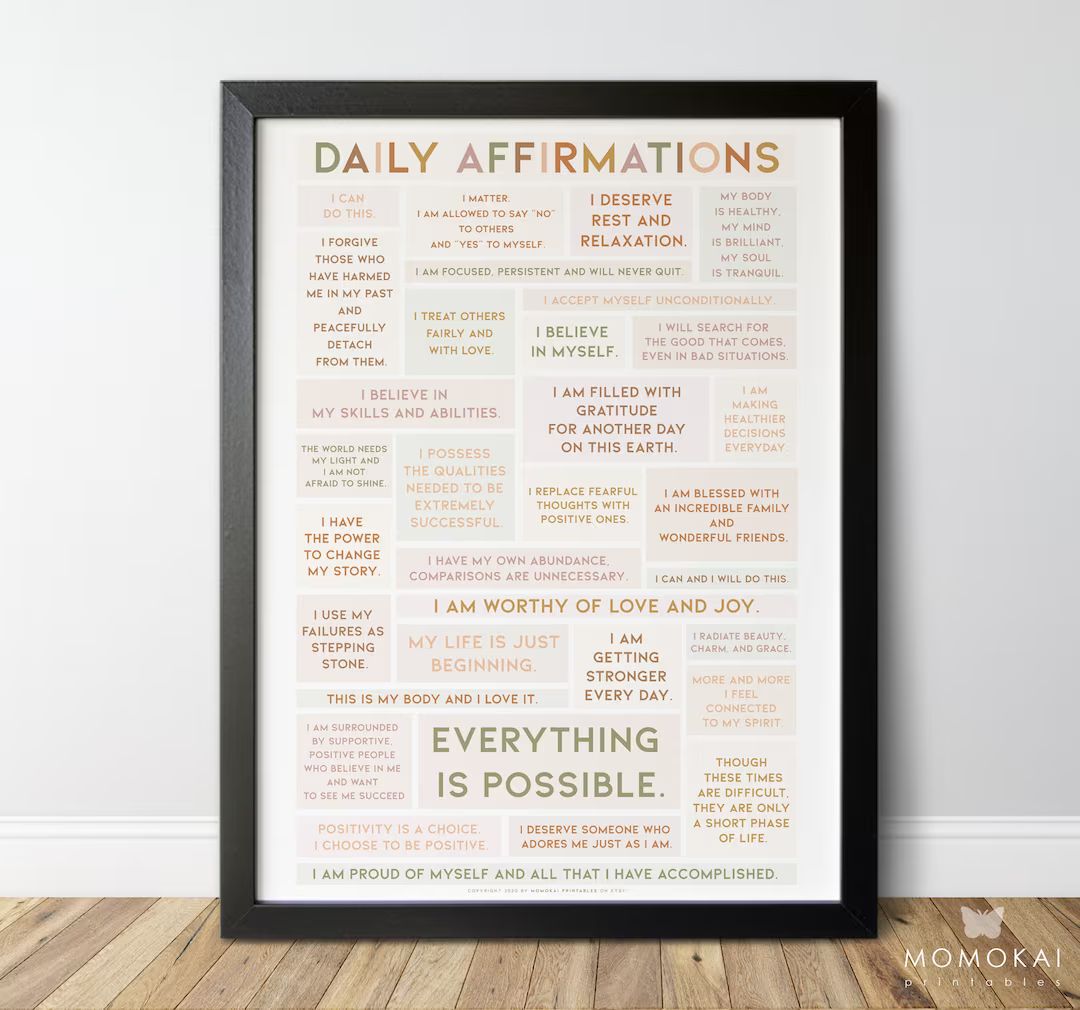 Daily Affirmations printable poster, Encouragement mantras wall art, Gratitude reminder print, Ho... | Etsy (US)