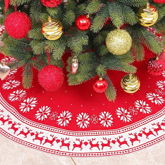 TOPZEA Christmas Tree Skirt, 48 Inch Knitted Red Xmas Tree Skirt Large Festival Carpet Traditiona... | Amazon (US)