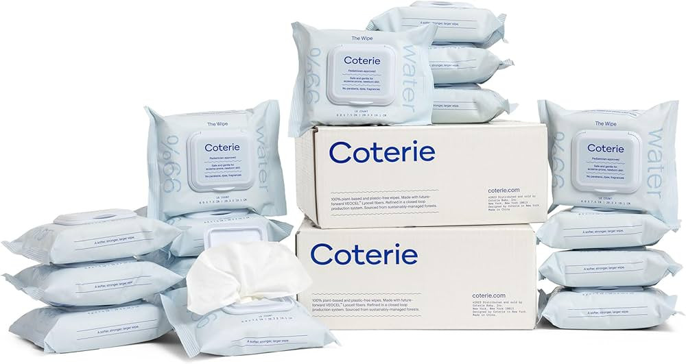Coterie Baby Travel Wipes, 16 Pack, 288 Unscented Wipes, 99% Purified Water, Plastic-Free & Plant... | Amazon (US)